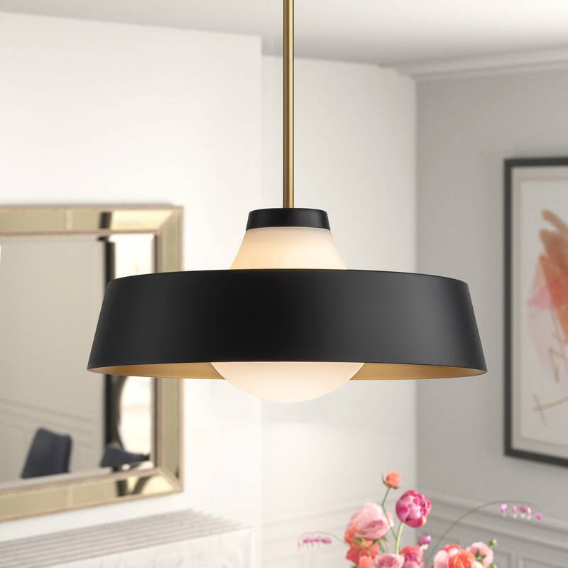 1-Light Modern Brushed Gold Dome Frosted Opal Glass Globe Bubble Pendant Light For Kitchen Island