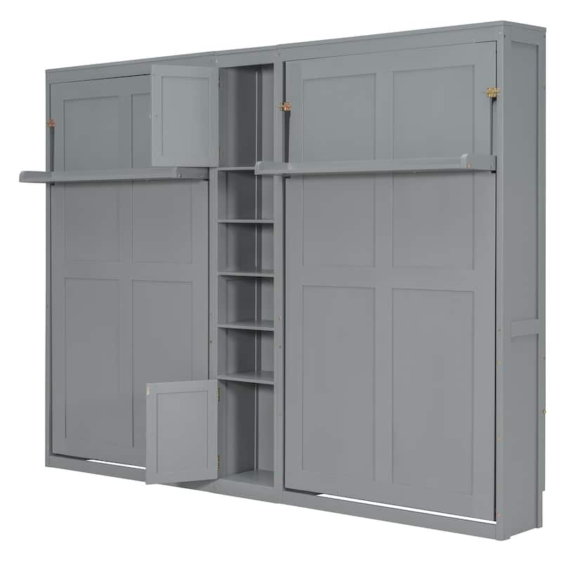 Space-Saving Dual Twin Murphy Bed System with Built-In Cabinets and Shelves by Harper&Bright Designs