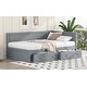 preview thumbnail 20 of 28, Twin Size Daybed with 2-Storage Drawers and Guardrail, Solid Pine Frame, No Box Spring Required, Beige Vintage Style for Bedroom