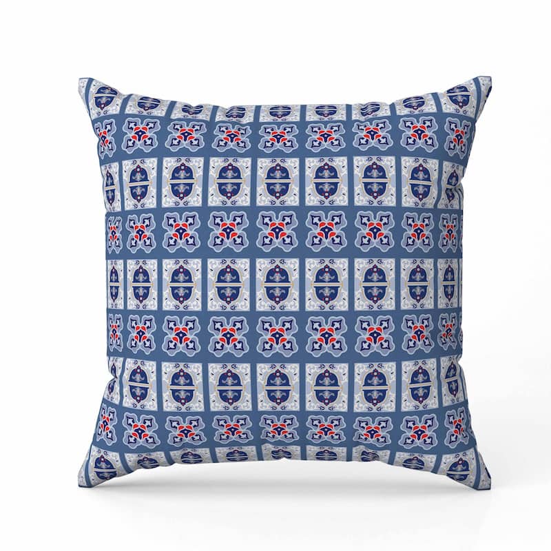 Darbari Dynasty Indoor/Outdoor Reversible Throw Pillow Blue and Red