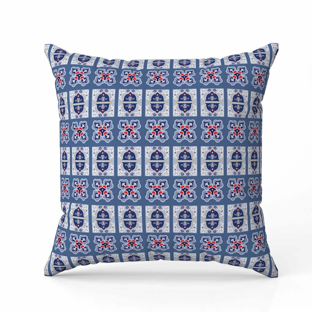 Darbari Dynasty Indoor/Outdoor Reversible Throw Pillow Blue and Red