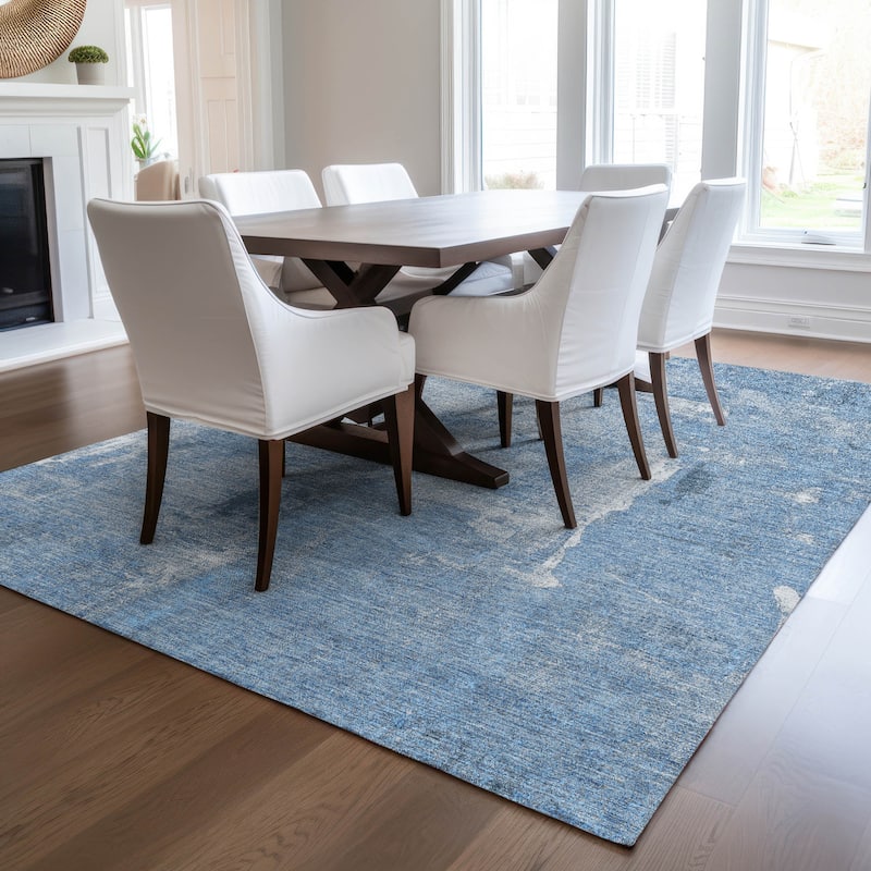 Machine Washable Indoor/ Outdoor Abstract Imprints Chantille Rug