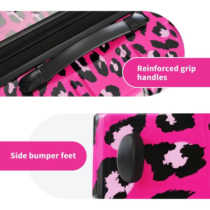 Hardshell Luggage Sets 3 pcs Spinner Suitcase with TSA Lock Lightweight-20"+24"+28" Luggages - Hot Pink Leopard