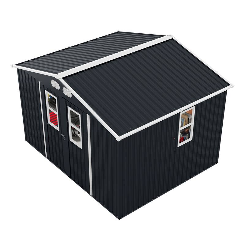 8x10 Outdoor Storage Shed with 4 Daylight Windows and Lockable Doors