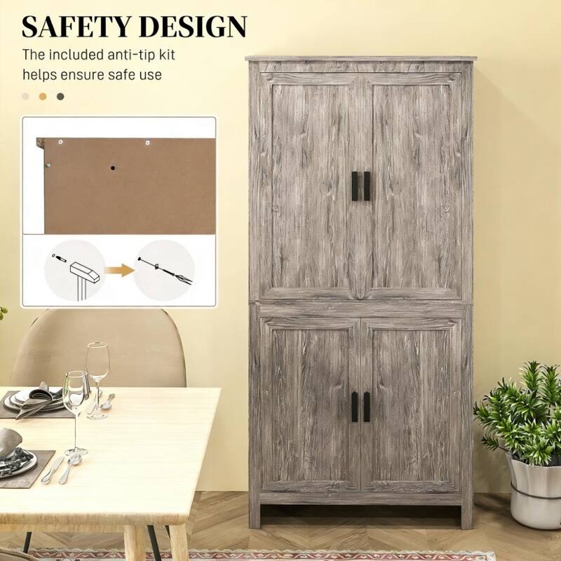 Freestanding Kitchen Pantry with Adjustable Shelves for Home Storage