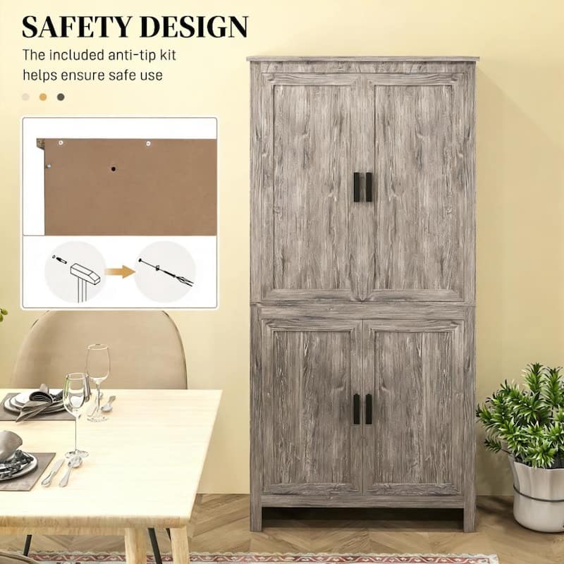 Rossetta Contemporary Chic Freestanding Kitchen Pantry Storage Cabinet with Adjustable Shelves and Back Anti-tipping Strap