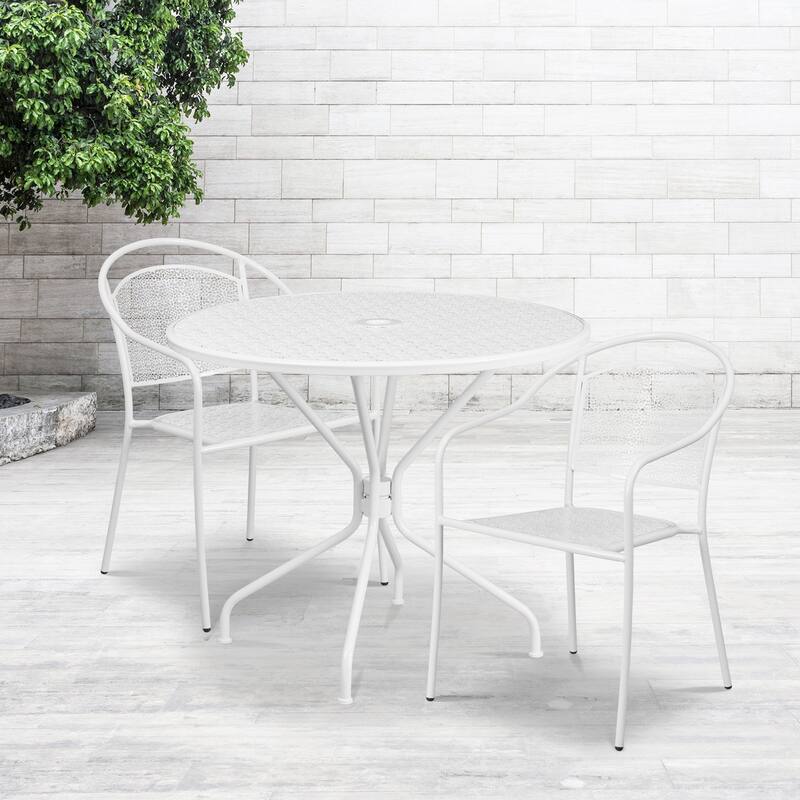 35-inch Round Steel 3-piece Patio Table Set with Round Back Chairs