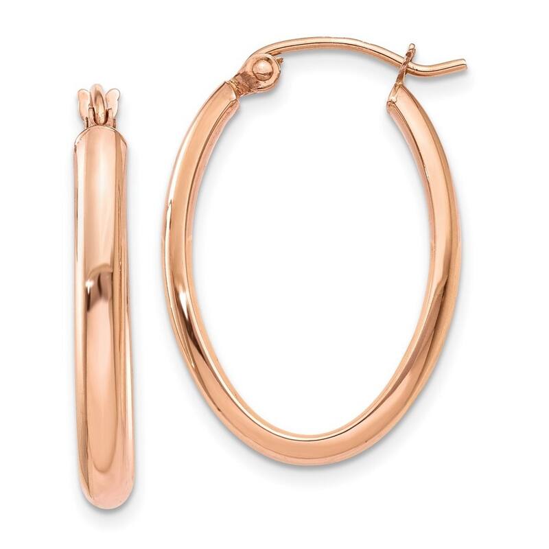 Curata 10k Rose Gold Polished Half Round Oval Hoop Earrings - 25x3mm