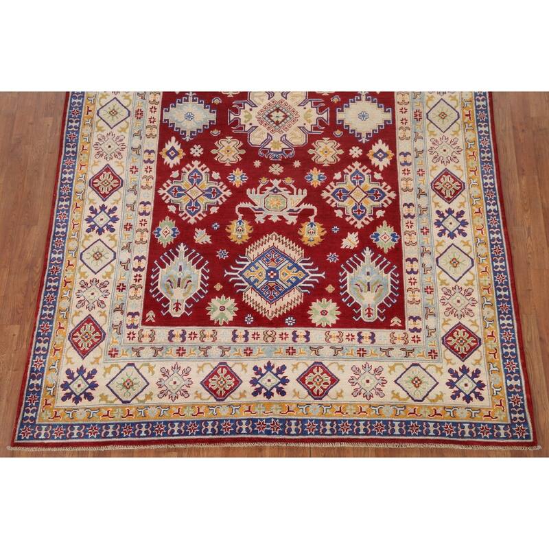 Hand Knotted Oriental 100% Wool Carpet Traditional Geometric Red Kazak Area Rug - 9' 11'' X 6' 5''