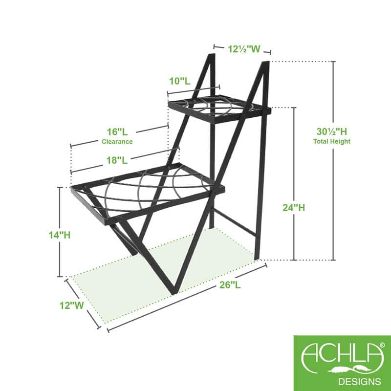 Achla Designs Modern Indoor Outdoor Zig Zag Duet Plant Stand, 30.5 Inch Tall, Black Powder Coat Finish