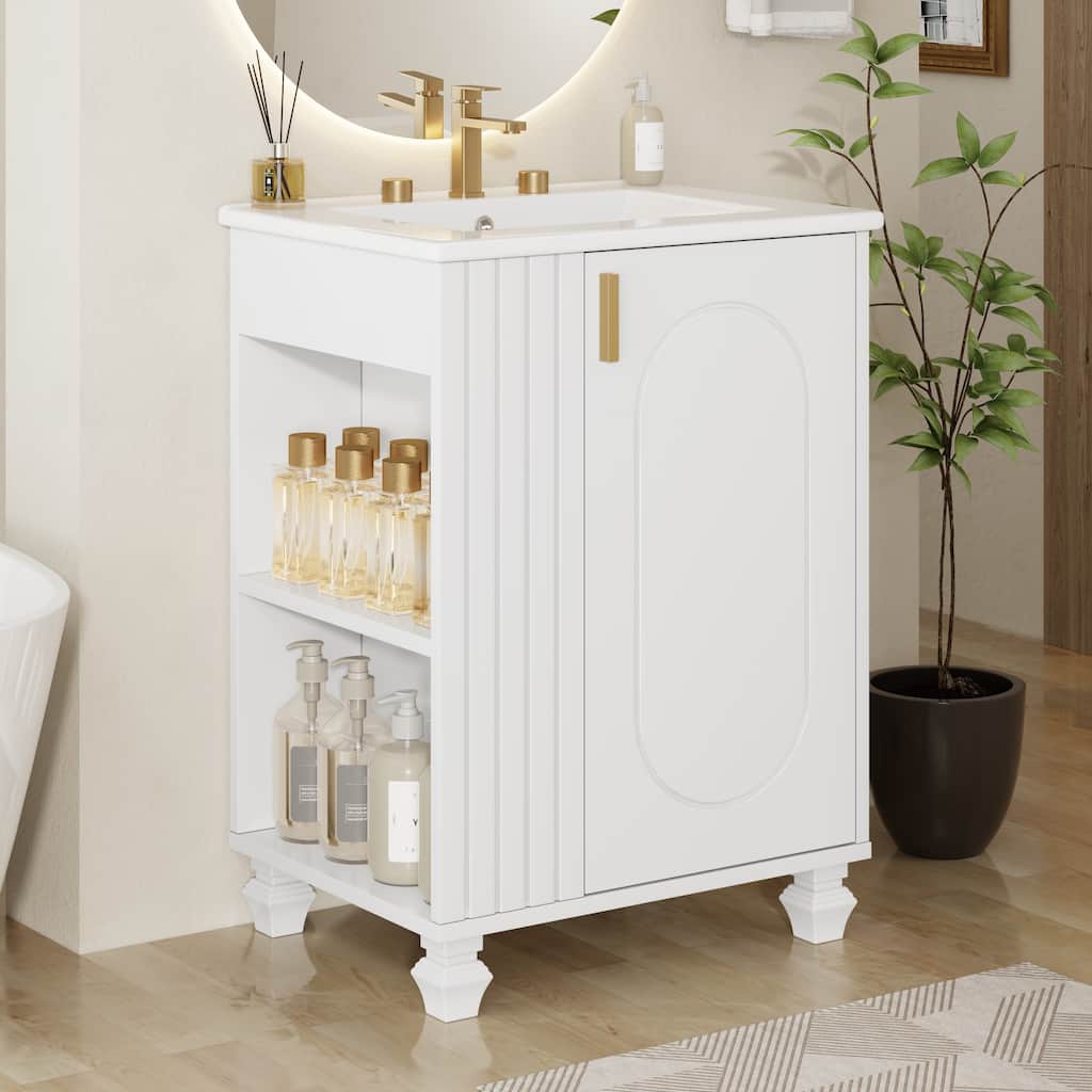 24" Bathroom Vanity with Undermount Ceramic Sink, Solid Wood Frame Bathroom Cabinet with Side Open Storage