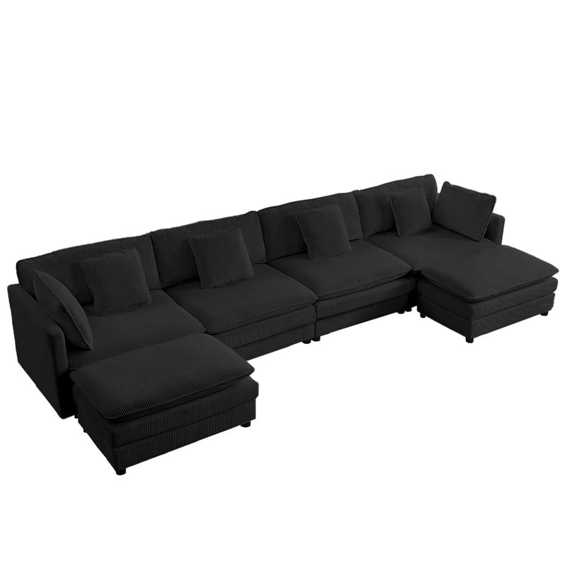 Mixoy 148''Oversized Modular Sectional Sofa, U-Shaped 6-Seater Corduroy Upholstered Deep Seat Sofa with 2 Movable Ottomans - 4+2