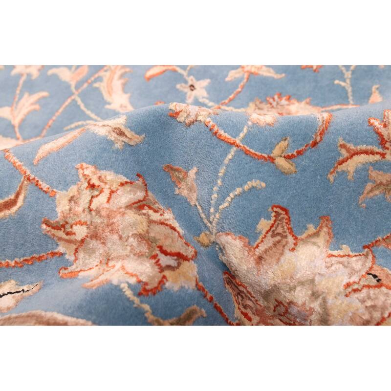 ECARPETGALLERY Hand-knotted Mirzapur Blue Viscose, Wool Rug - 6'3 x 9'10