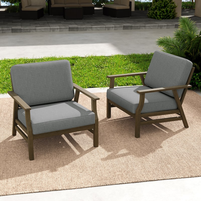 Outdoor 2 Set Teak Wood Club Chairs Set with Cushion