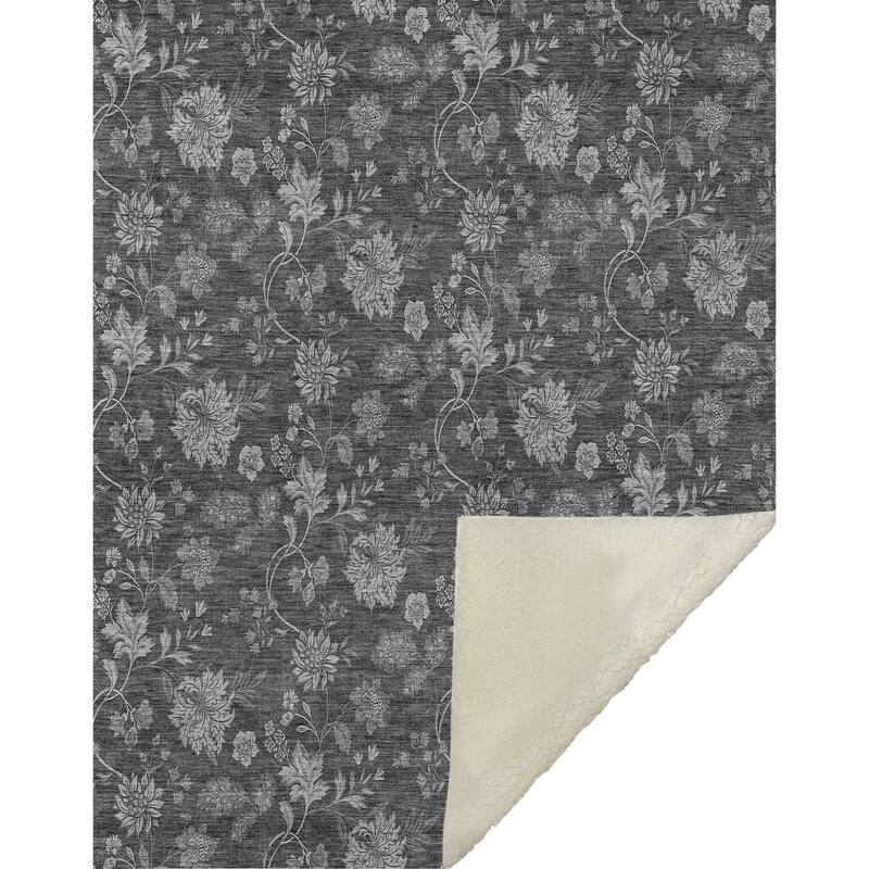 Premium Machine Washable Traditional Floral Sherpa Throw Blanket