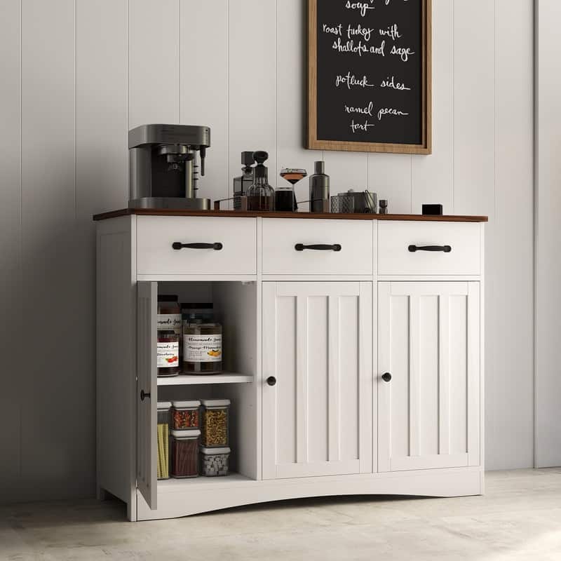 42.5" Farmhouse Buffets Sideboard, Modern Wood Kitchen Storage Cabinet with Adjustable Shelf