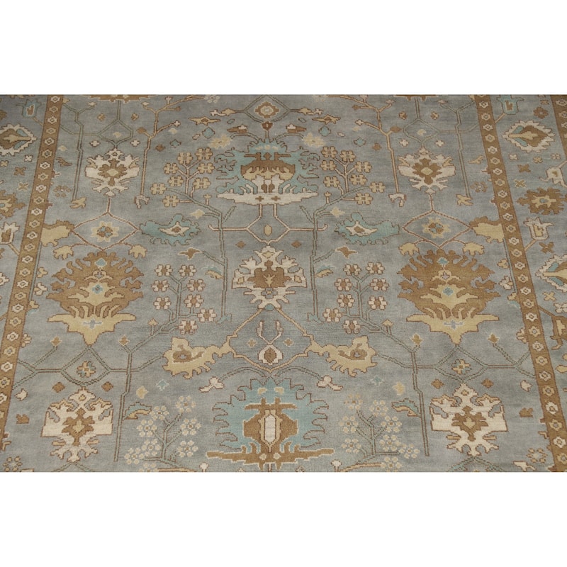 Transitional Blue Oushak Indian Area Rug Handmade Wool Carpet - 9'1" x 11'8"