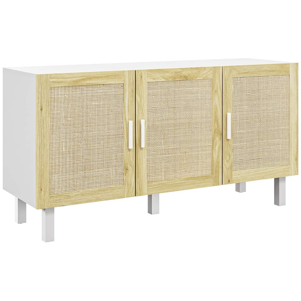 Sideboard Buffet Cabinet, Kitchen Cabinet, Coffee Bar Cabinet with 3 Rattan Doors and Adjustable Shelves