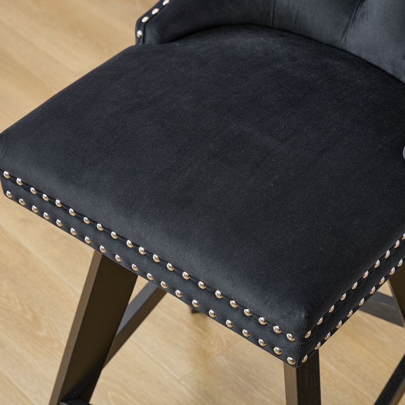Swivel Velvet Stool with Curved Backrest and Cushioned Seat, Ergonomic Bar Stool with Nailhead Trim, Set of 2