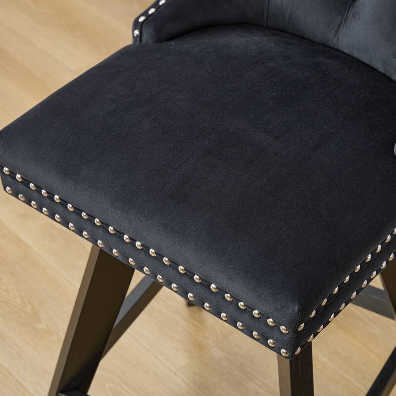 Velvet Barstools Set Curved Button Tufted Accent Chairs Set of 2 with Swivel Seat, Thick Cushion and Solid Rubber Wood Legs