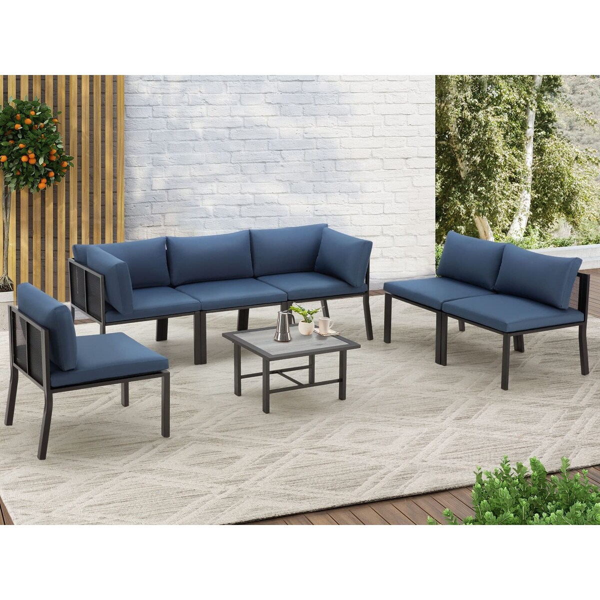 AECOJOY Outdoor 7 Pieces Patio Conversation Sets with Cushions