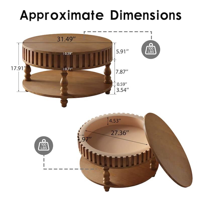 GDF Studio - Farmhouse Wooden Storage Coffee Table with Flip-Top