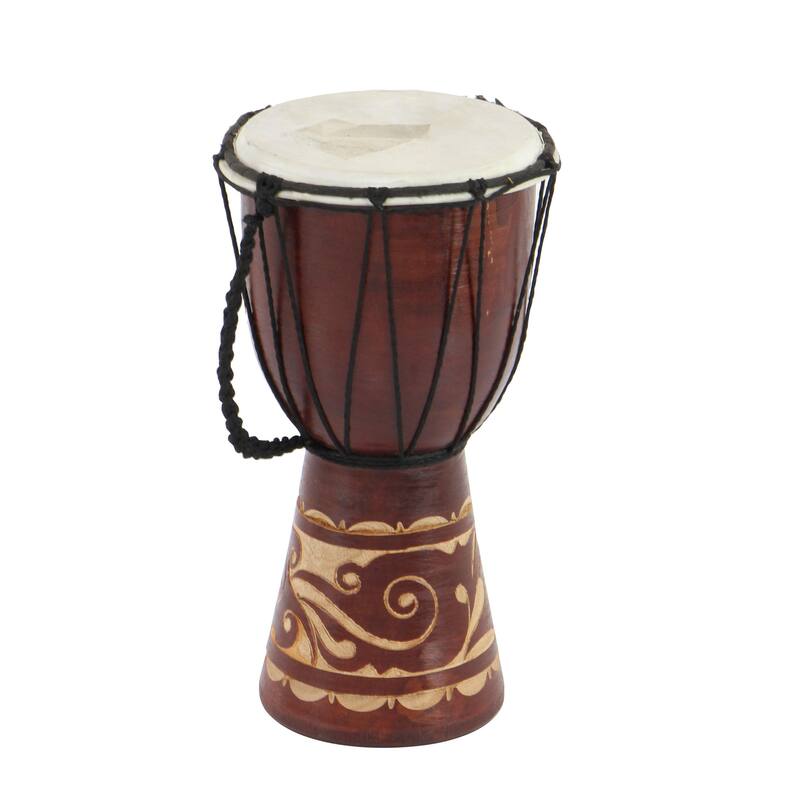 Wood Drum Handmade Djembe Decorative Sculpture with Rope Accents - Brown - Roche River Decor