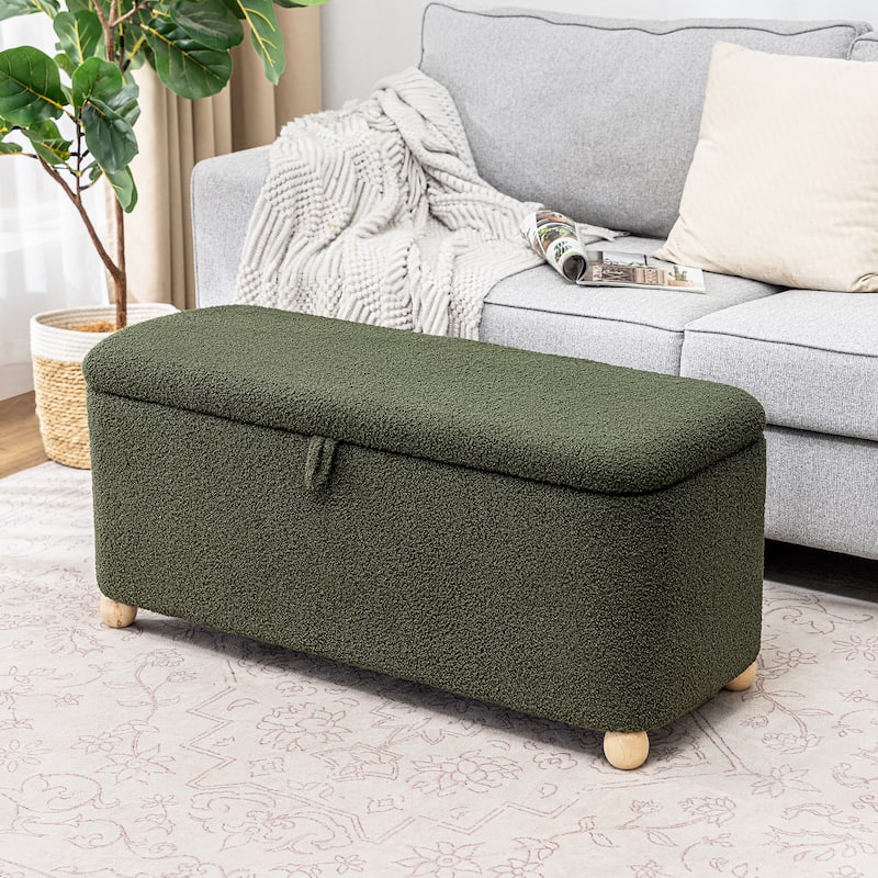 Adeco Storage Ottoman End of Bed Bedroom Entryway Bench - Dark-Green