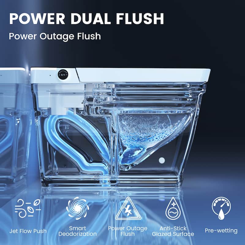 Elongated Smart Bidet Toilet with Foot Sensor, Auto Flush, LED Display, Heated Seat