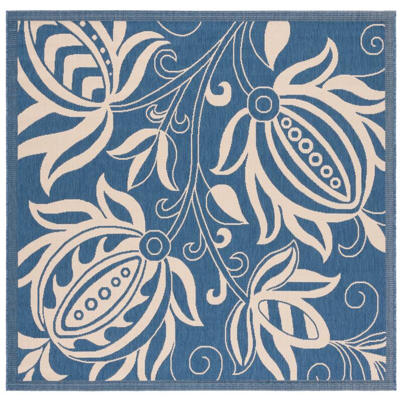 SAFAVIEH Courtyard Nasima Indoor/ Outdoor Patio Backyard Rug - 6'7" Square - Blue/Natural