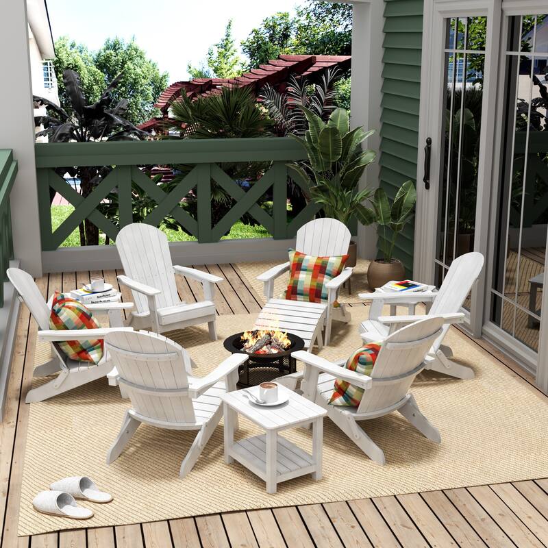 Vineyard HIPS Outdoor Folding Eco-Friendly All Weather Seashell Adirondack Chairs (12-Piece Conversation Set)