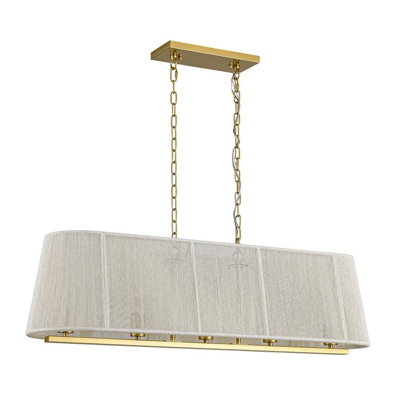 Woven Ivory String Cage 5-Light Linear Kitchen Island Chandelier