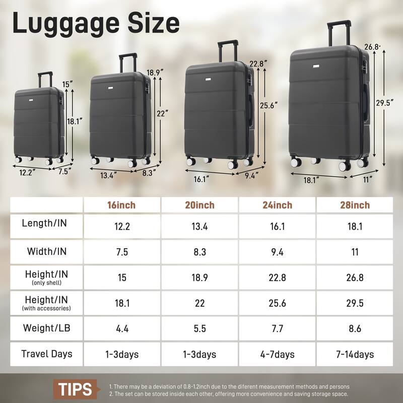 Hardshell Luggage Sets 4 pcs + Bag Spinner Suitcase with TSA Lock Lightweight-16IN 20IN 24IN 28IN Luggages