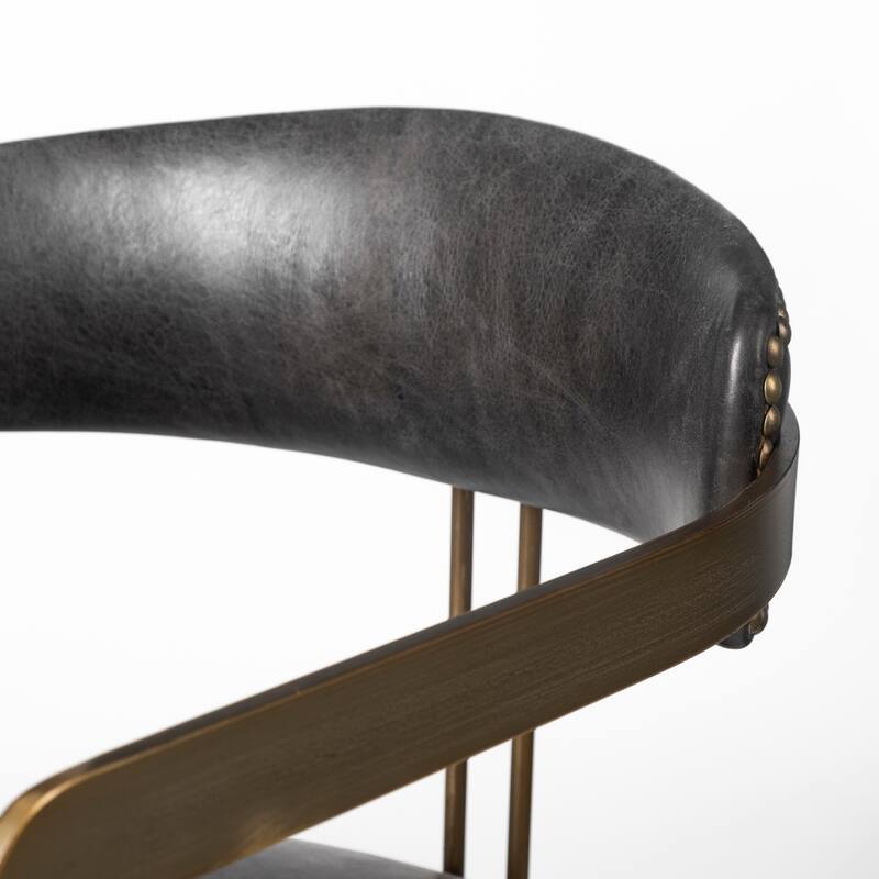 Hollyfield II Black Leather Seat w/Gold Iron Frame Dining Chair - 20.5L x 22.5W x 29.5H