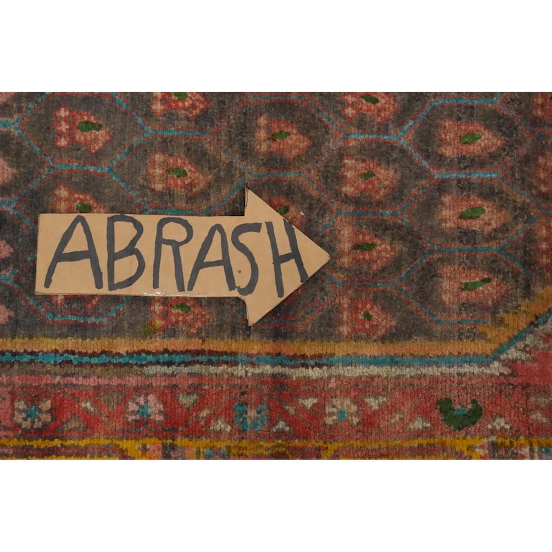 Hand Knotted Oriental 100% Wool Carpet Traditional Geometric Greys & Charcoal Hamedan Runner Rug - 9' 2'' X 3' 6''