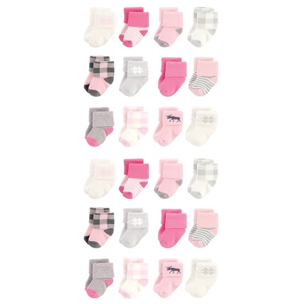 slide 1 of 1, Hudson Baby Cotton Rich Baby Terry Socks 24-Pack, Pink Moose Pink Moose - 0-6 Months