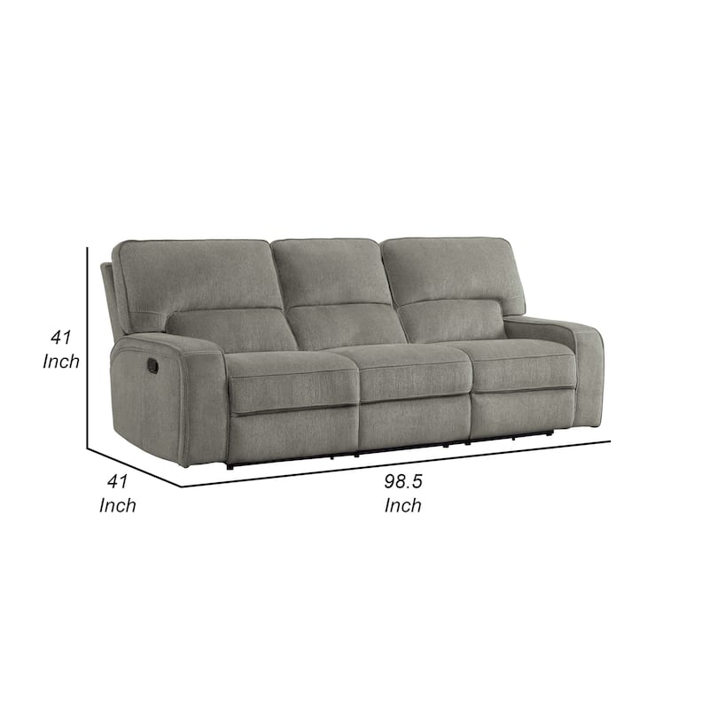 Neo 99 Inch Manual Double Recliner Sofa, 3 Seater Soft Gray Chenille Fabric