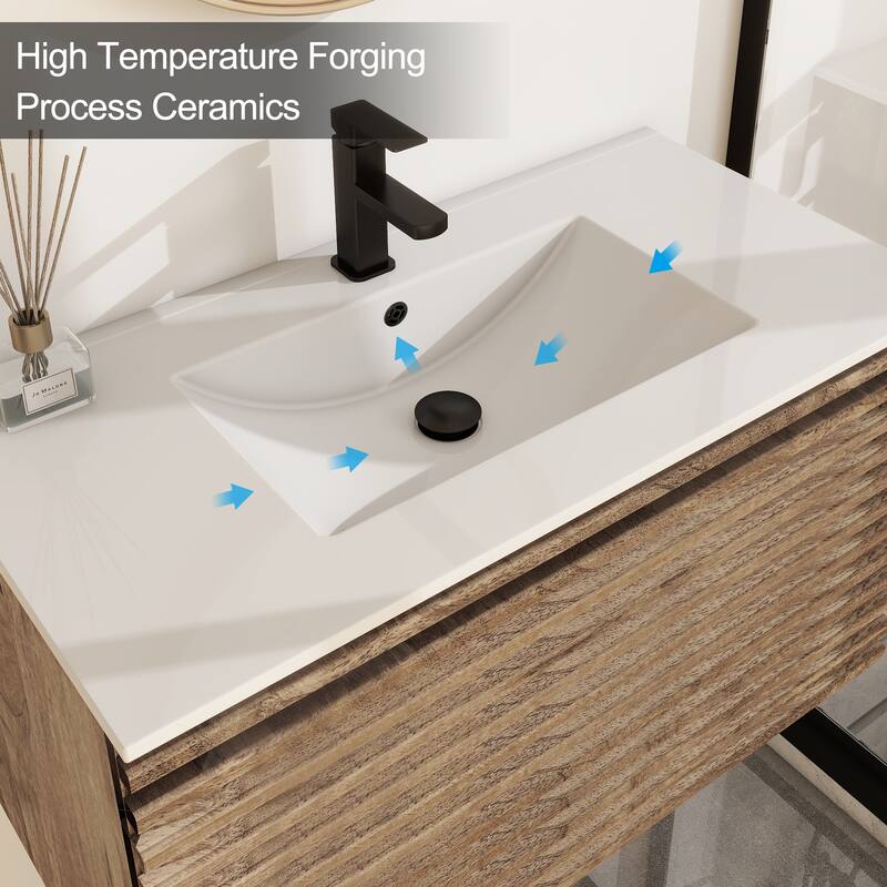 Wall Mounted Bathroom Vanity Set W/ Drop in Sink Mid-Century Cabinet Set