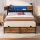 preview thumbnail 2 of 73, Farmhouse Bed Frame with Holey Board, Upholstered Headboard Platform Bed with Charging Station Brown - Full