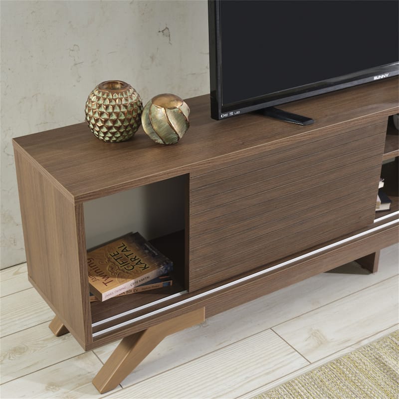 TV Stand Wooden TV Cabinet Media Entertainment with 2 Closet Spaces