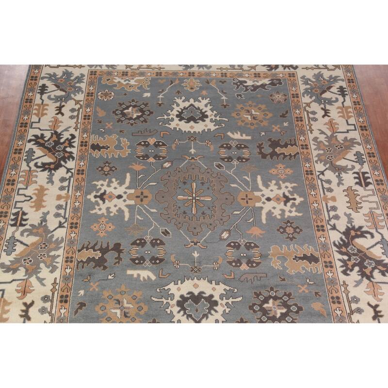 Gray Ivory Oushak Indian Large Rug Hand-Knotted Wool Carpet - 10'2" x 13'11"