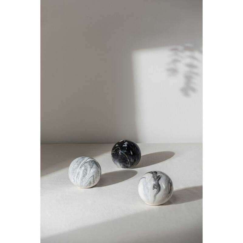 Marbleized Swirl Ceramic Balls - 4" - Gray - Set of 3