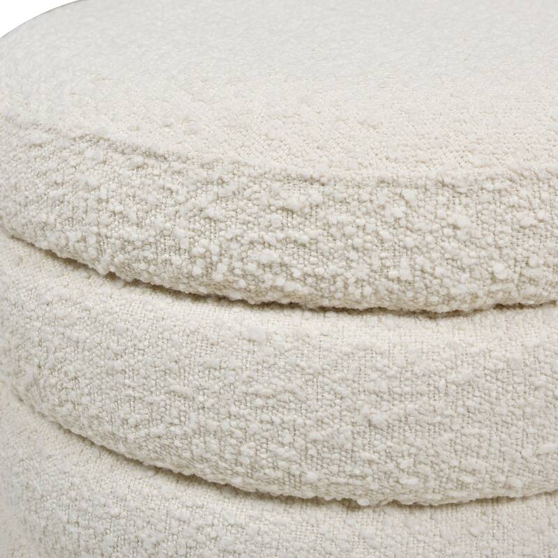 19" Oversized Round Upholstered Storage Ottoman, Sturdy Solid Birchwood and Plywood Frame, Boucle