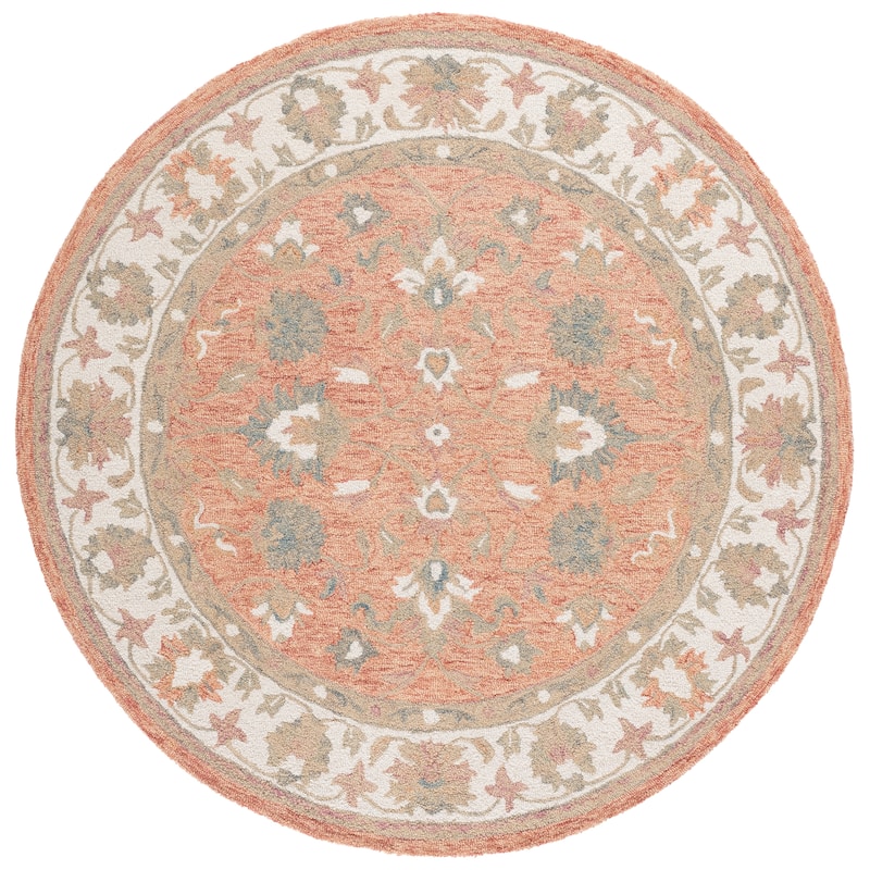 SAFAVIEH Handmade Heritage Sigþridur Traditional Wool Rug - 6' Round - Rust/Ivory