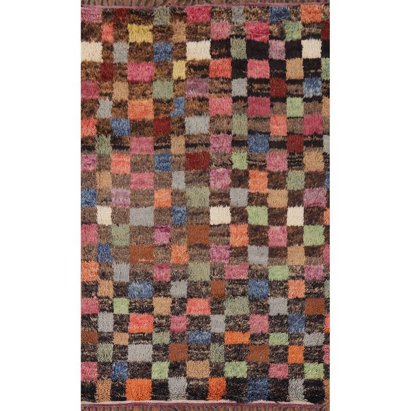 Hand Knotted Oriental 100% Wool Carpet Modern All-Over Multi-Colored Moroccan Area Rug - 8' 5'' X 4' 10''