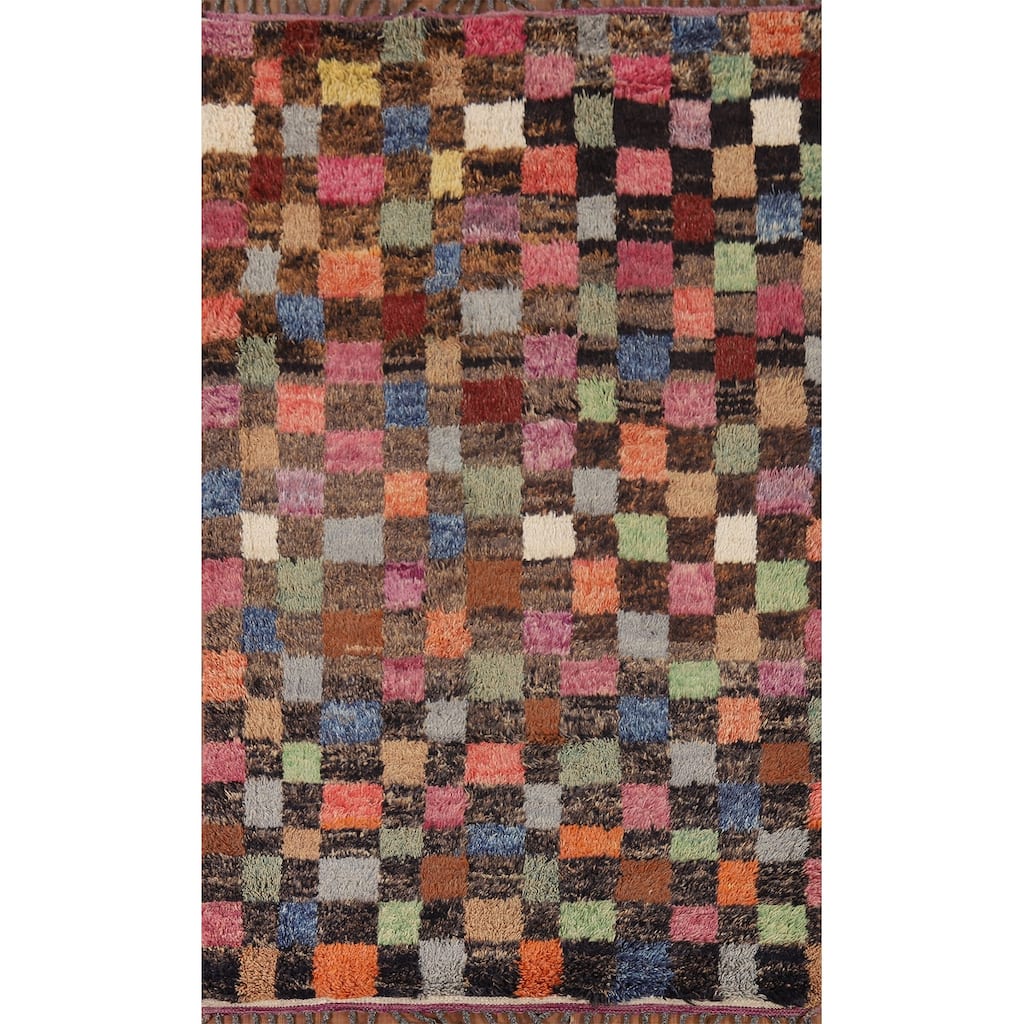 Hand Knotted Oriental 100% Wool Carpet Modern All-Over Multi-Colored Moroccan Area Rug - 8' 5'' X 4' 10''