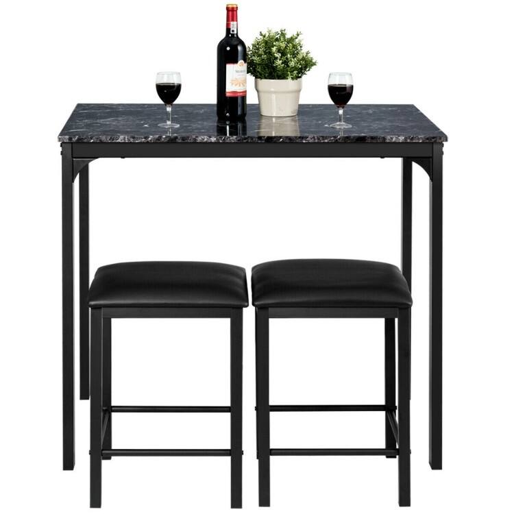 3 Piece Counter Height Dining Set Faux Marble Table