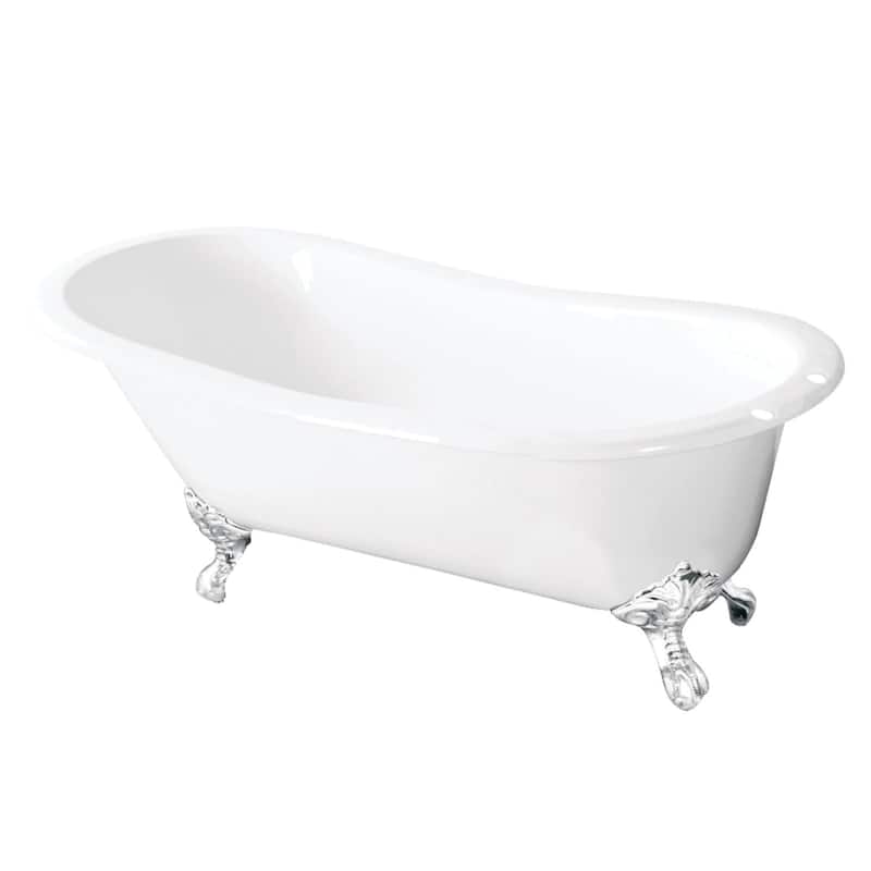 Kingston Brass Tazatina 57" Clawfoot Cast Iron Soaking Tub with - White / White