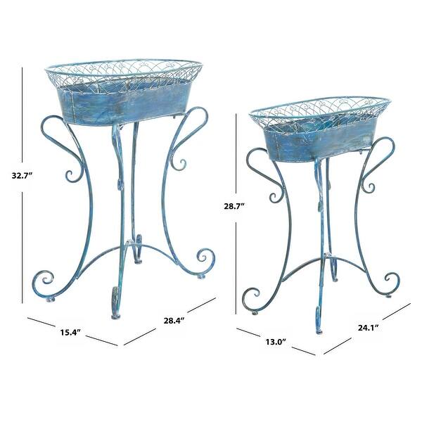 dimension image slide 3 of 4, SAFAVIEH Hendrick Victorian Scroll Iron Outdoor Planter Set of 2.