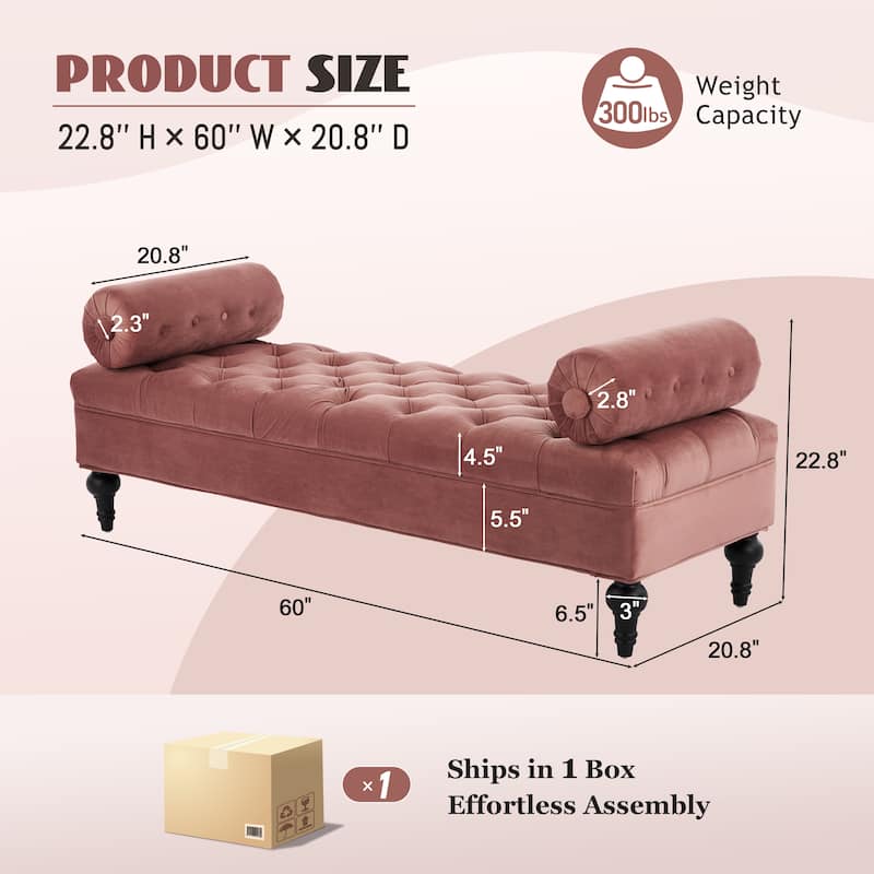 Christopher Knight Home - Anne Bedroom End-of-Bed Bench with 2 Pillows and Velvet Upholstery